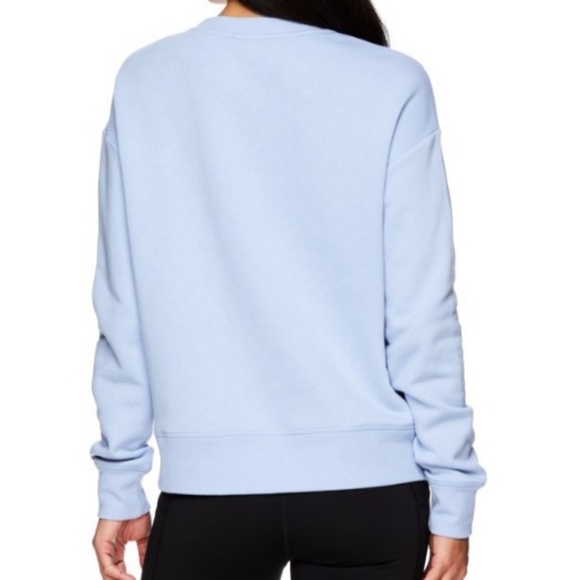 Reebok • Women's Light Blue & White Color Block Logo Crew Sweatshirt - Picture 3 of 12